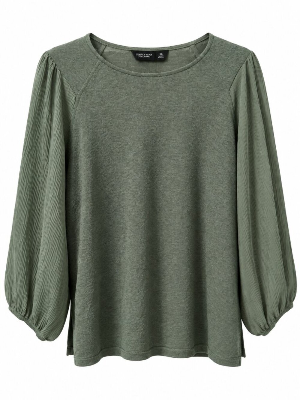 Simply Vera Vera Wang Green Mixed Media Puff Sleeve Top – Womens Size 0X Plus